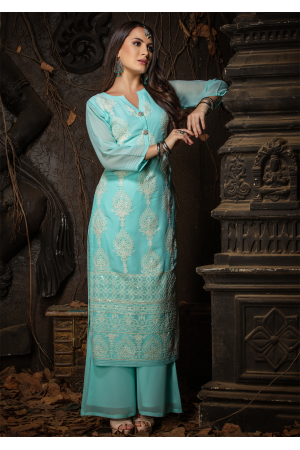 Blue Color Designer Georgette Kurti